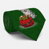 Cravate Gris Tabby Chat sur Noël Vert (Roulé)