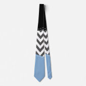 Cravate Gris Zigzag, Gris Chevron, Motif Zigzag, Bleu (Devant)