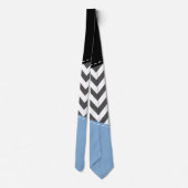Cravate Gris Zigzag, Gris Chevron, Motif Zigzag, Bleu (Dos)
