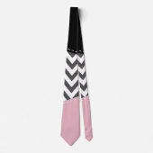 Cravate Gris Zigzag, Gris Chevron, Motif Zigzag, Rose (Devant)