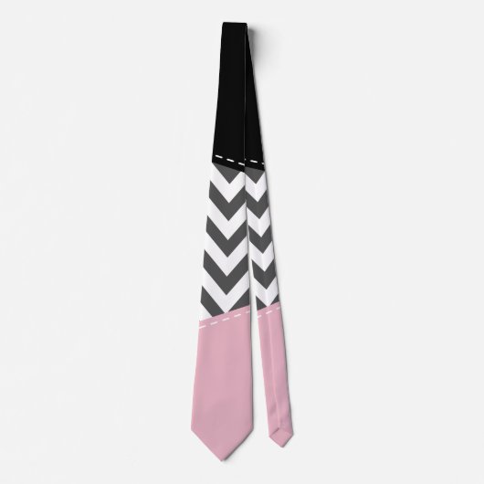 Cravate Gris Zigzag, Gris Chevron, Motif Zigzag, Rose (Devant)