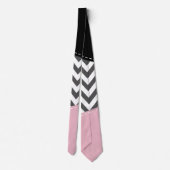 Cravate Gris Zigzag, Gris Chevron, Motif Zigzag, Rose (Dos)