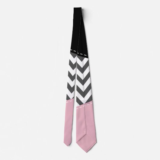 Cravate Gris Zigzag, Gris Chevron, Motif Zigzag, Rose (Dos)