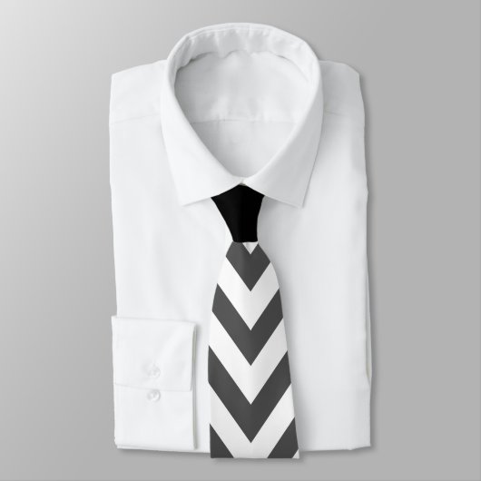 Cravate Gris Zigzag, Gris Chevron, Motif Zigzag, Violet (Attaché)