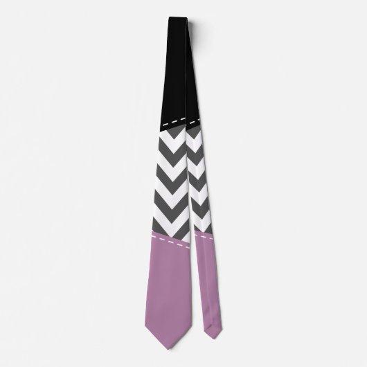 Cravate Gris Zigzag, Gris Chevron, Motif Zigzag, Violet (Devant)