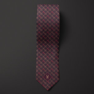 Cravate Groom de marié avec mandala complexe bordeaux et o