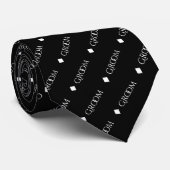 Cravate Groom - Repeating White Text on Black (Roulé)