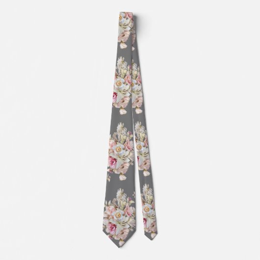 Cravate Grooms Mariage Floral Bouquet Motif sur Grey (Devant)