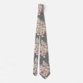Cravate Grooms Mariage Floral Bouquet Motif sur Grey (Dos)