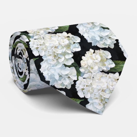 Cravate Groomsmans d'Hydrangée Noire et Blanc (Roulé)