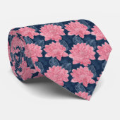 Cravate Groomsmen rose et bleu marine (Roulé)