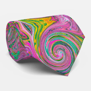 Cravate Groovy Abstrait Rétro Rose et Tourbillon Vert Ment