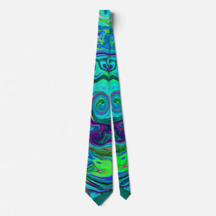 Cravate Groovy Abstrait Rétro Tourbillon Vert et Bleu