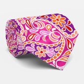 Cravate Groovy Daisy Paisley BoHo Aquarelle - Fuchsia (Roulé)
