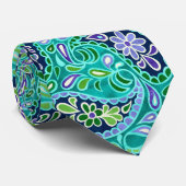 Cravate Groovy Daisy Paisley BoHo Aquarelle - Sarcelle (Roulé)