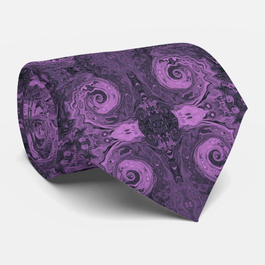 Cravate Groovy Rétro Abstrait Tourbillon Rose et Noir (Roulé)