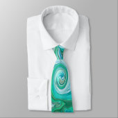 Cravate Groovy Rétro Vert Menthe et Tourbillon Bleu (Attaché)