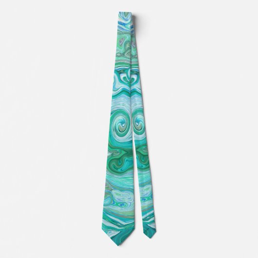 Cravate Groovy Rétro Vert Menthe et Tourbillon Bleu (Devant)