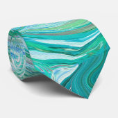Cravate Groovy Rétro Vert Menthe et Tourbillon Bleu (Roulé)