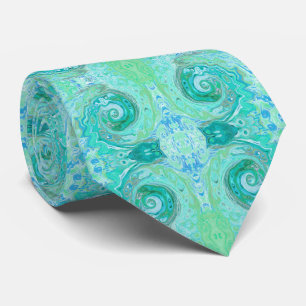 Cravate Groovy Rétro Vert Menthe et Tourbillon Bleu