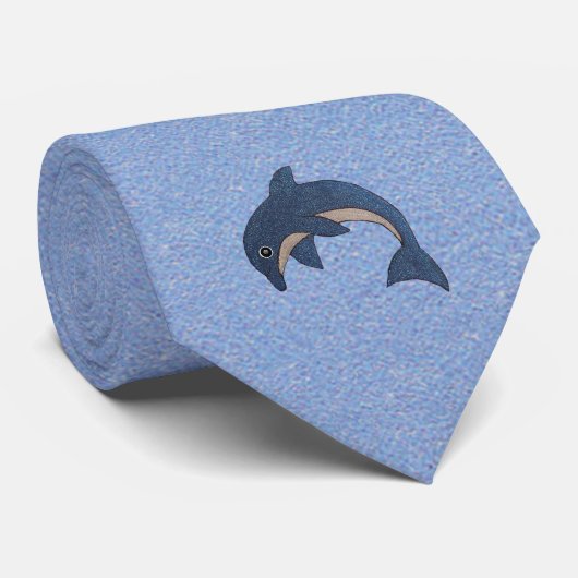 Cravate Groupe de dauphins de brume bleu et blanc (Roulé)
