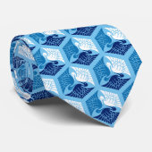 Cravate Grues, marine, blanc, et bleu-clair japonais (Roulé)