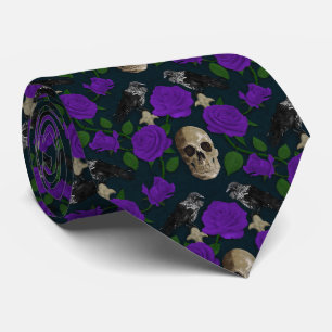 Cravate Grungy gothique foncé Vins Roses Corbeau crâne vio