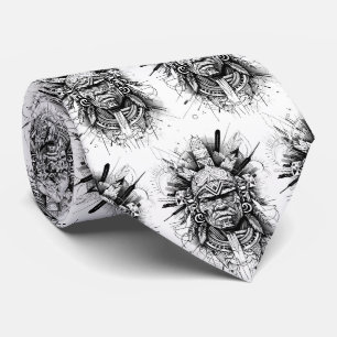 Cravate Guerrier Inca Amérindien Noir et Blanc