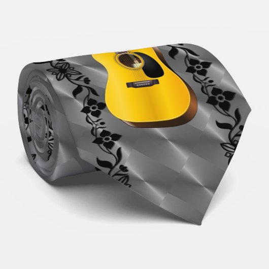 CRAVATE GUITAR-VINE SUR GRIS (Roulé)