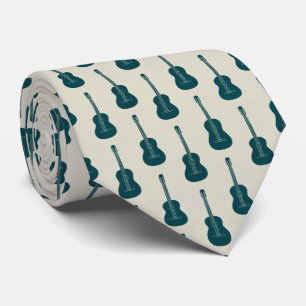 Cravate Guitare acoustique grungeuse pois bleu crème