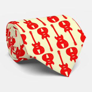 Cravate Guitare électrique - Rouge sur crème