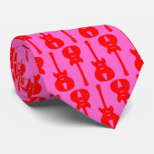 Cravate Guitare électrique - Rouge sur rose (Roulé)