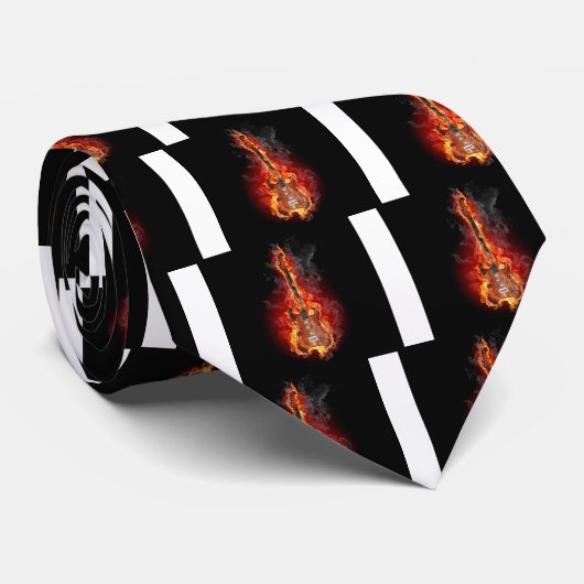 Cravate Guitare flamboyante de roche (Roulé)