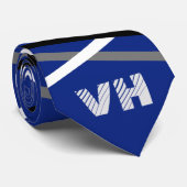 Cravate Guitare rayée Bleu Gris Blanc Noir Initiales (Roulé)