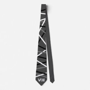 Cravate Guitare rayée cool Gris Blanc Noir Initiales