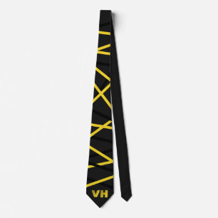 Cravate Guitare rayée cool Jaune Initiales Noires