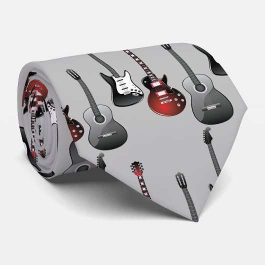 Cravate Guitares électriques acoustiques Conception Motif  (Roulé)