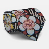 CRAVATE HAIKU/ FLEURS DE PRINTEMPS JAUNE ROSE BLANC NOIR (Roulé)
