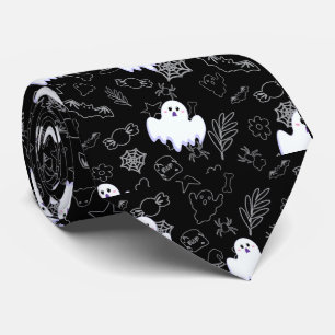 Cravate Halloween blanc fantôme envelopper chauve-souris s