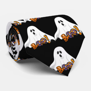 Cravate Halloween BOO / Fantôme Éffrayant en noir