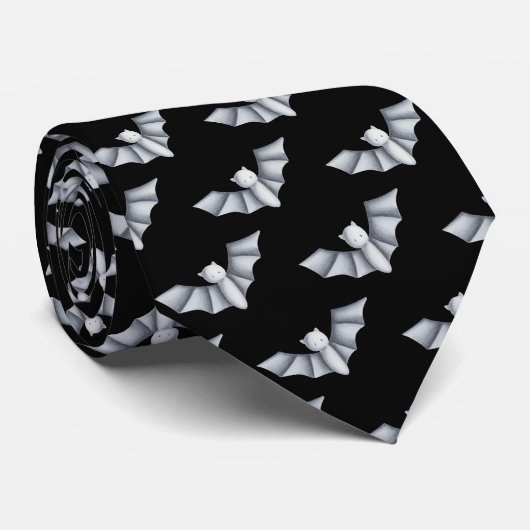Cravate Halloween chauve-chauve-Motif blanc (Roulé)