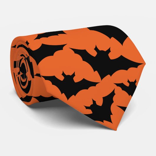 Cravate Halloween chauves-souris noires orange cool éffray (Roulé)