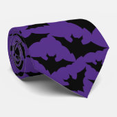 Cravate Halloween chauves-souris violet cool éffrayant mot (Roulé)