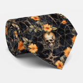 Cravate Halloween Crânes Et Fleurs (Roulé)