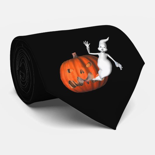 Cravate Halloween drôle de Ghost Jack-o'-lantern (Roulé)
