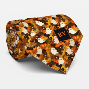 Cravate Halloween Fantôme d'automne Monogramme