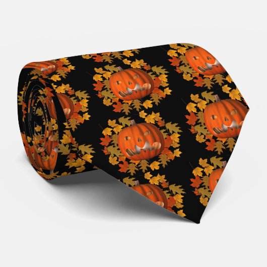 Cravate Halloween Feuille citrouille Jack-o'-lantern (Roulé)