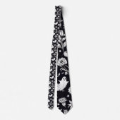 Cravate Halloween Fleurs Fantômes Noir & Blanc (Dos)