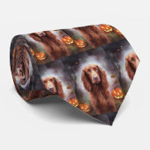 Cravate Halloween Irish Red Setter avec citrouilles effray (Roulé)