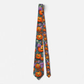 Cravate Halloween Jack-o'-lanternes Et Fleurs Violettes (Devant)